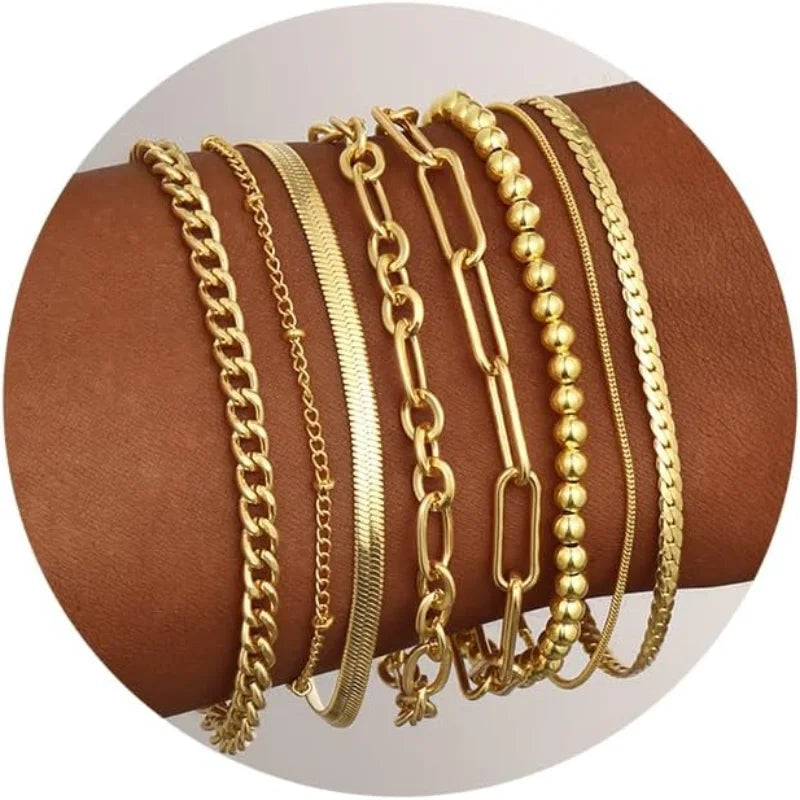 Conjunto de pulseras de eslabones de cadena de moda: joyas elegantes y con estilo para mujeres