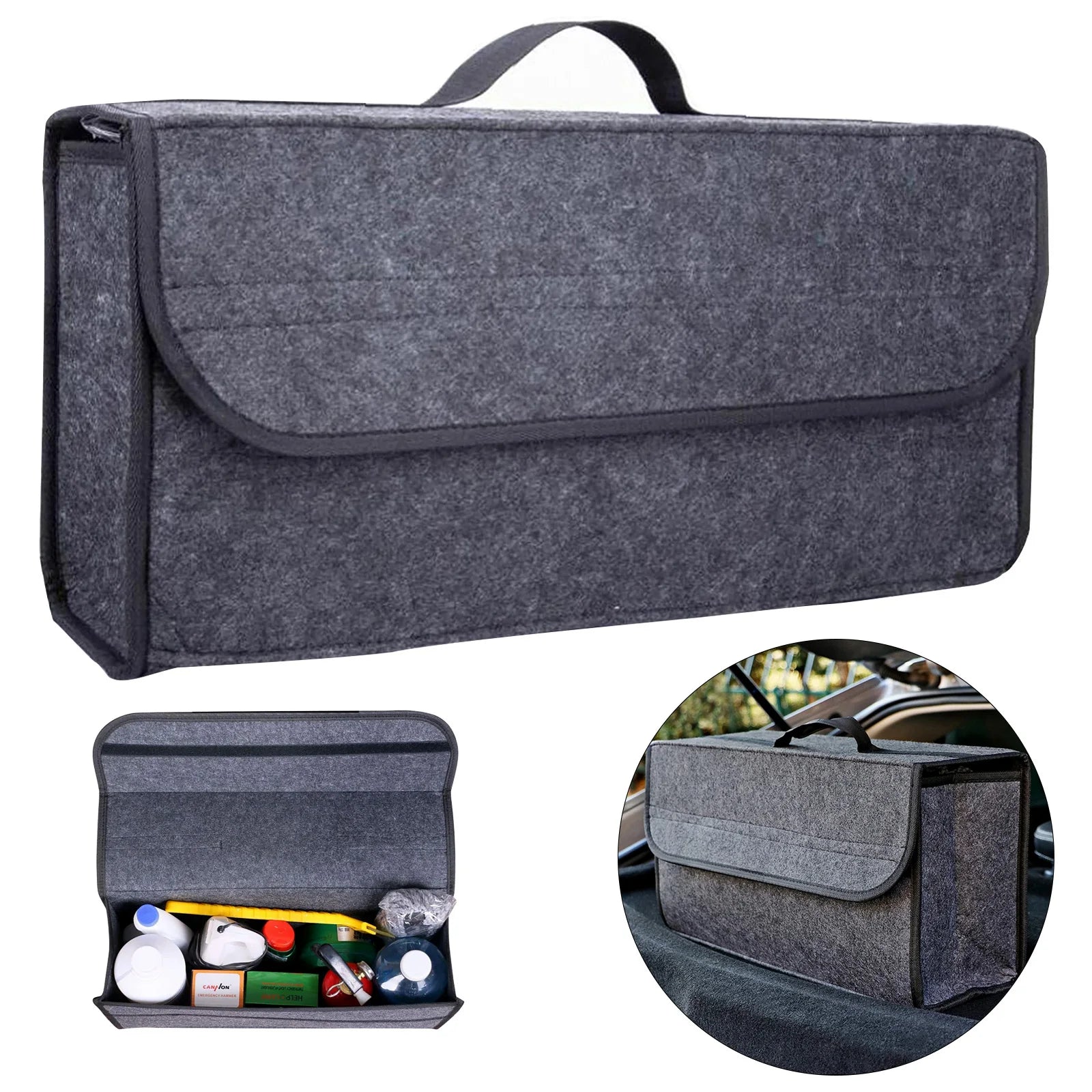 Felt Car Trunk Organizer | Large-Capacity Storage Box with Anti-Slip Design