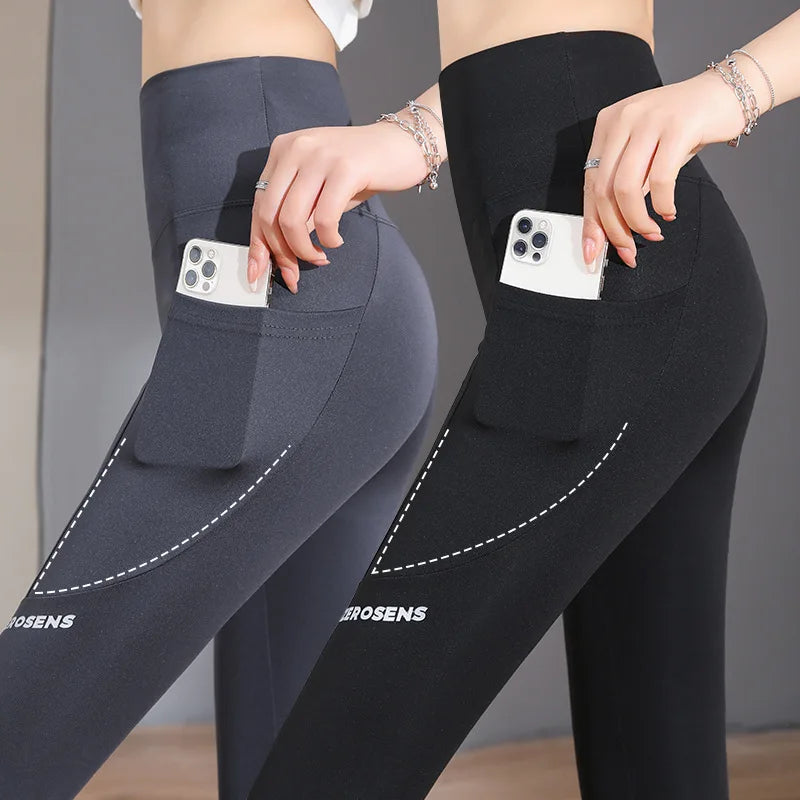 Women's Seamless High-Waist Leggings with Pocket - Yoga Workout Tights