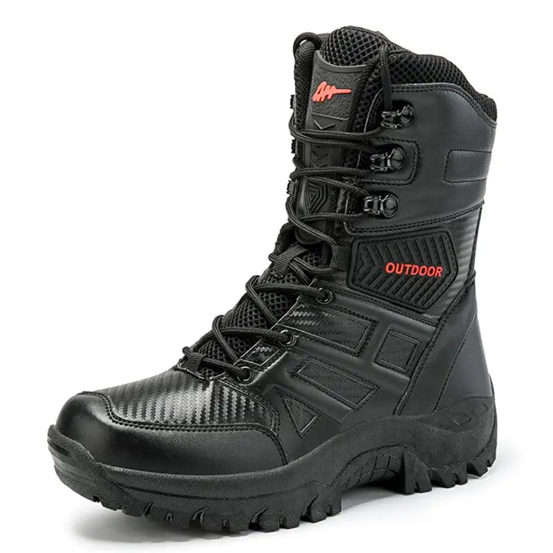 Men’s High-Top Leather Combat Boots – Breathable, Non-Slip Hiking & Outdoor Ankle Boots