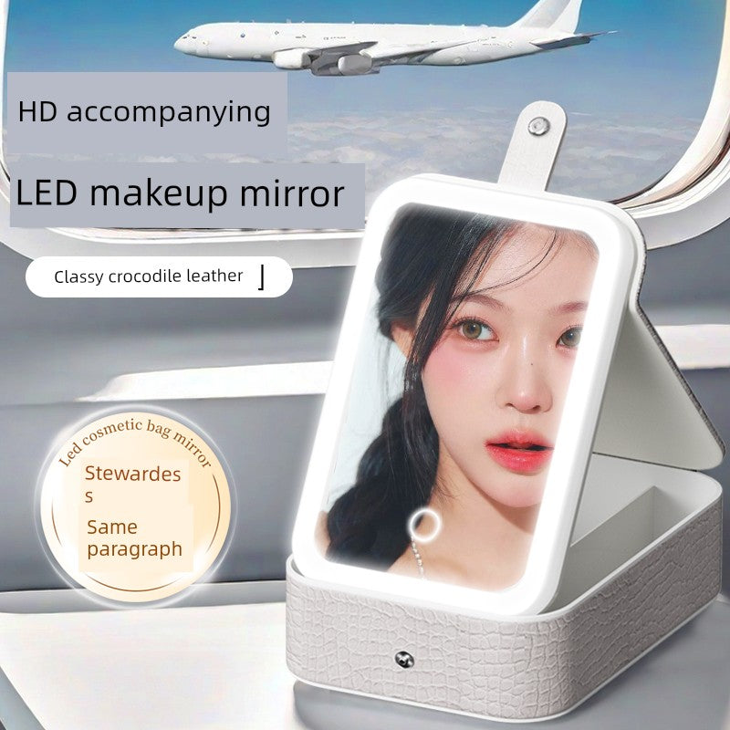 Foldable LED Makeup Mirror with Storage – Portable Vanity Mirror for Travel & Home