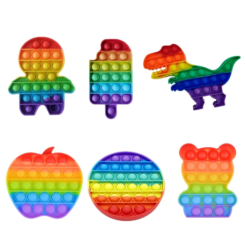 Rainbow Dinosaur Push Pop Fidget Toys - Sensory Stress Relief for Kids & Adults