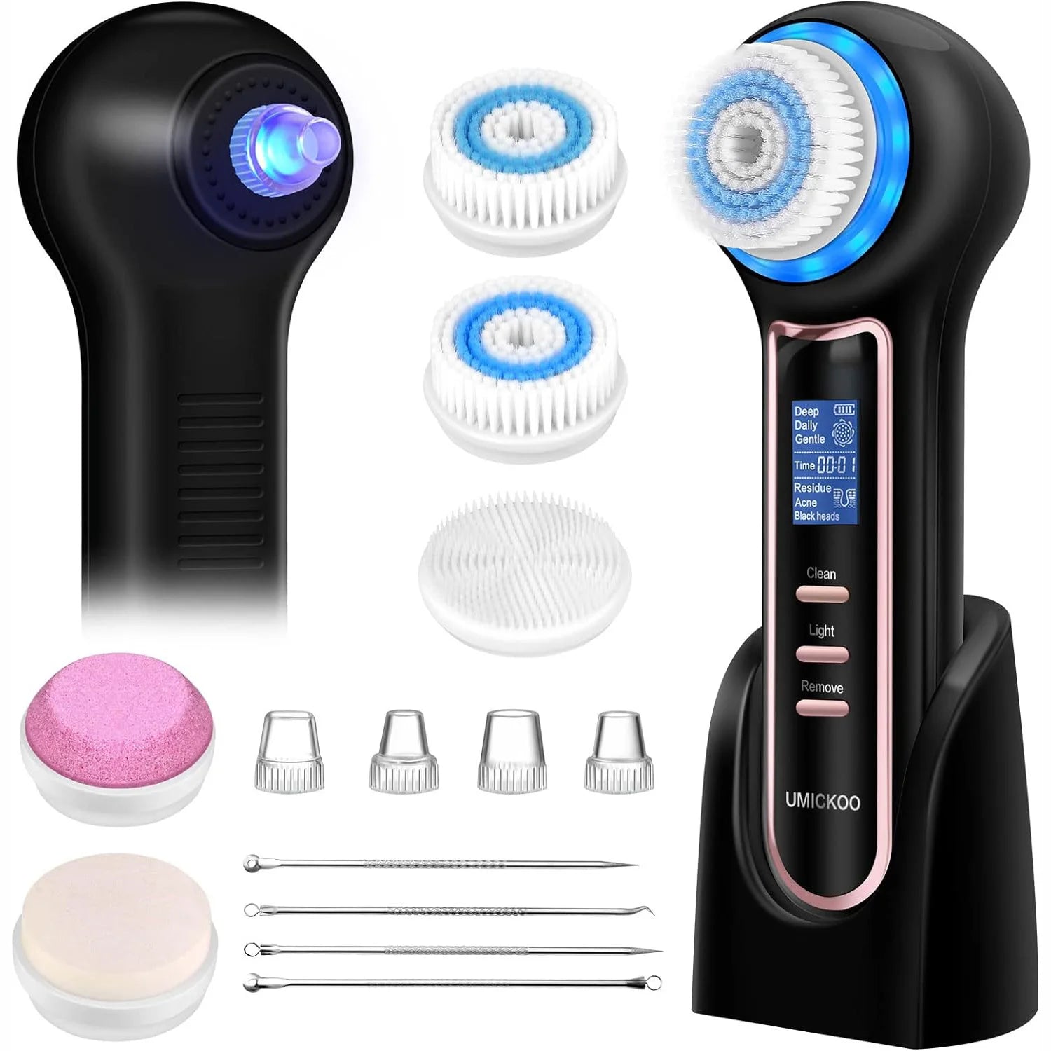 Electric Facial Cleansing Brush & Blackhead Remover with Red and Blue Light Therapy