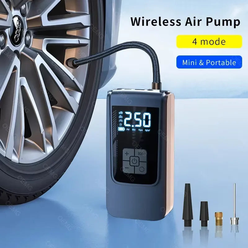 Portable Wireless Car Air Pump with Digital Display & Multi-Mode Inflation