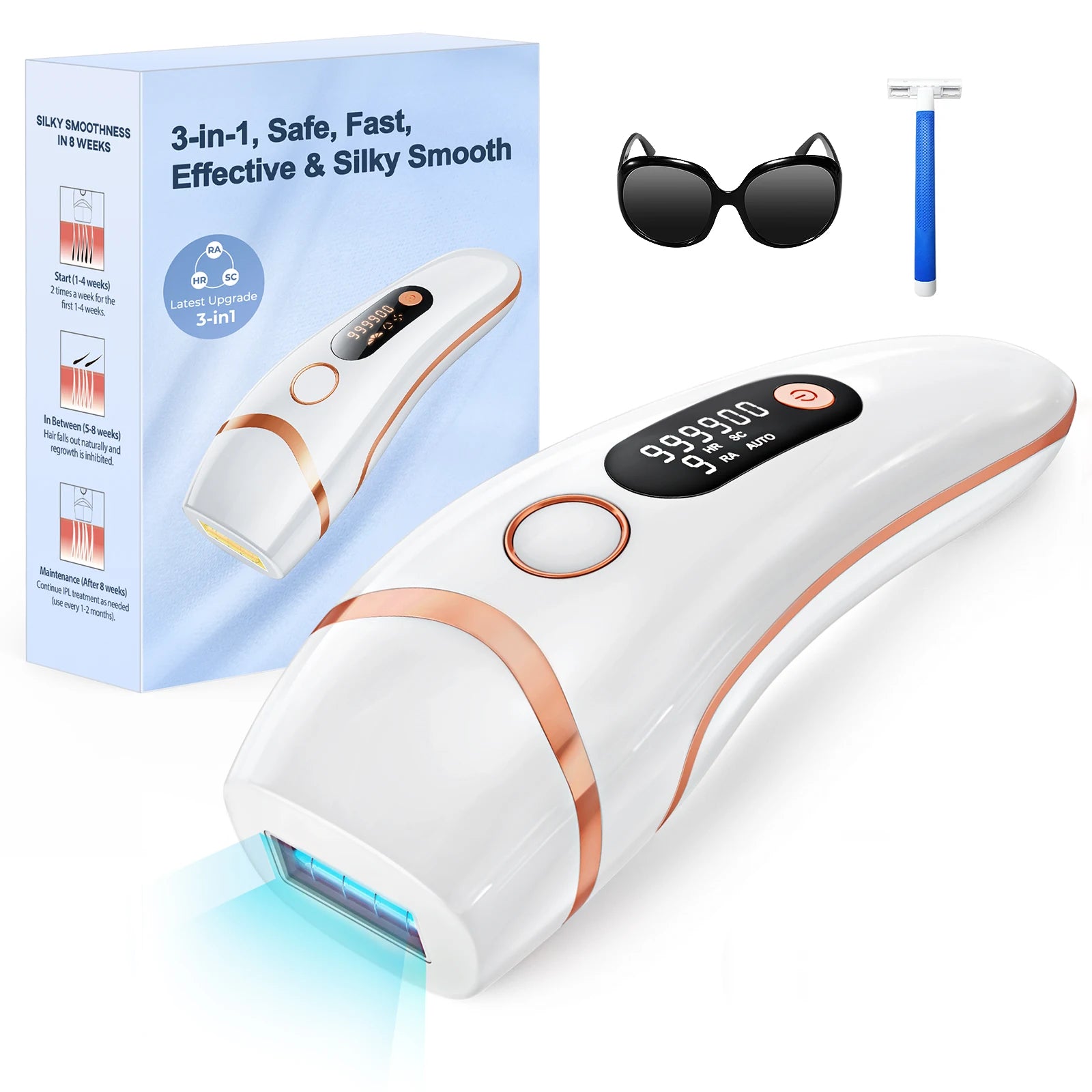 Professional IPL Laser Hair Removal Device - 999,000 Flashes Permanent Hair Remover for Women & Men