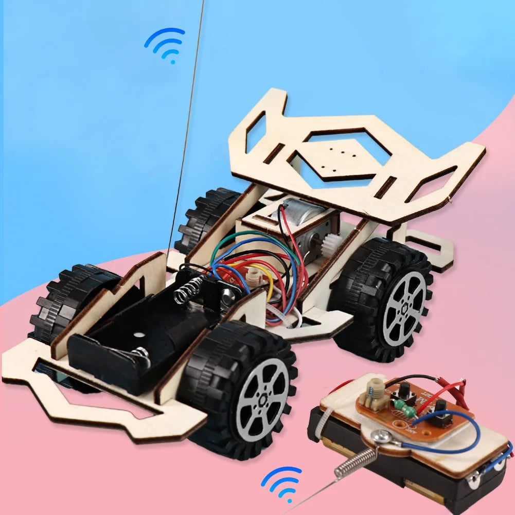 DIY Wooden RC Car Assembly Kit for Kids – Educational 4WD Vehicle Building Toy