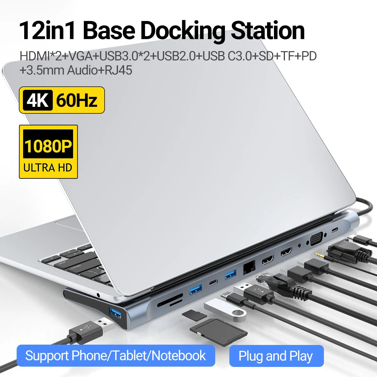 12-in-1 USB-C Docking Station with Triple Display Support and High-Speed Ports