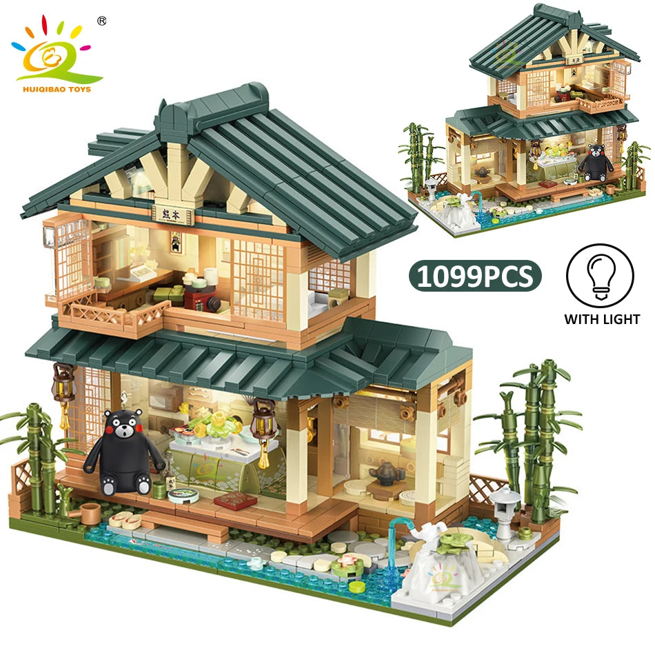 1099-Piece Japanese Street View Building Set - DIY Tatami House Model Kit