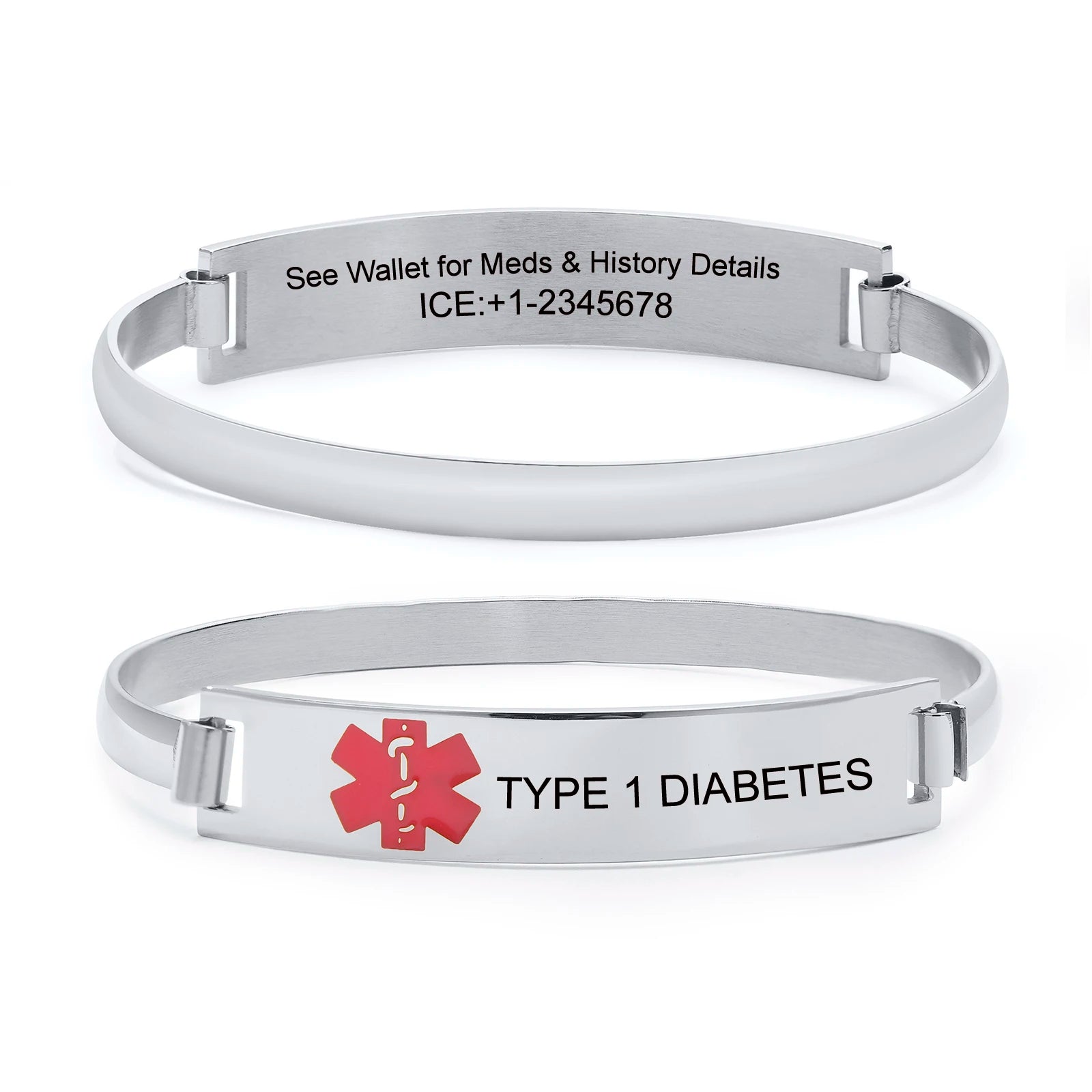 Personalized Medical Alert Bracelet - Engravable Stainless Steel ID Cuff for Women