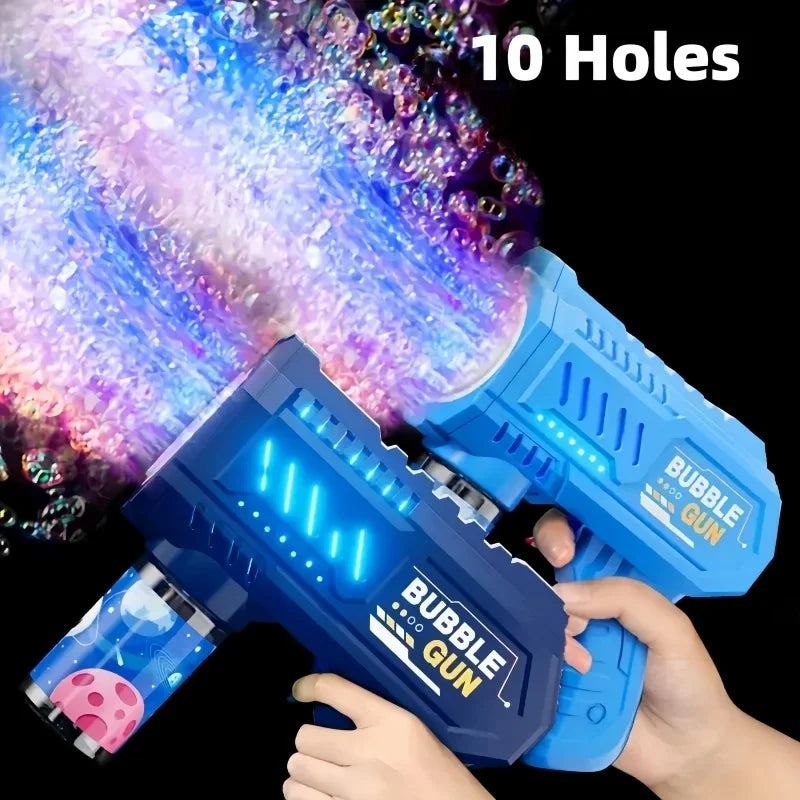 10-Hole Electric Bubble Gun for Kids - Automatic Bubble Blower with Flashing Lights