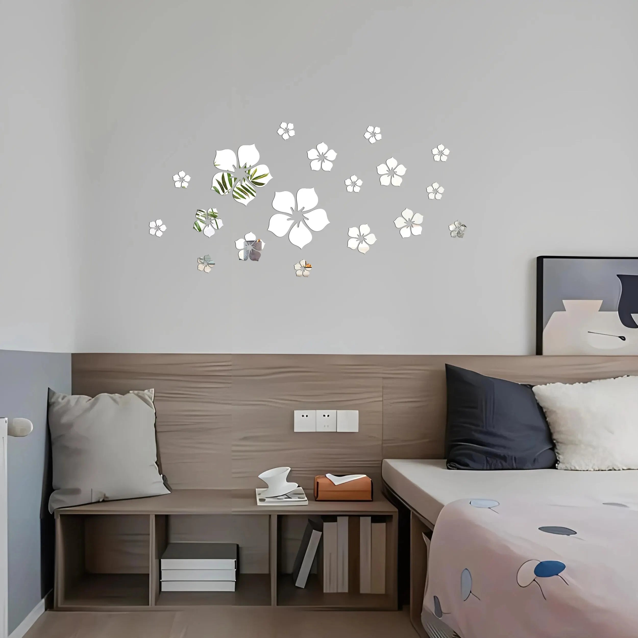 Floral Mirror Wall Stickers – Peel & Stick Decorative Wall Art for Home Décor