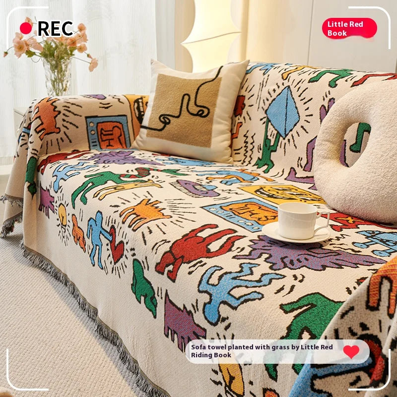 Luxury Chenille Sofa Cover – Soft, Breathable Couch Protector with Tassels