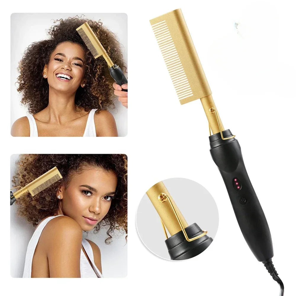 Professional Electric Hot Comb Straightener – 10-Temperature Tourmaline Ceramic Hair Styling Brush