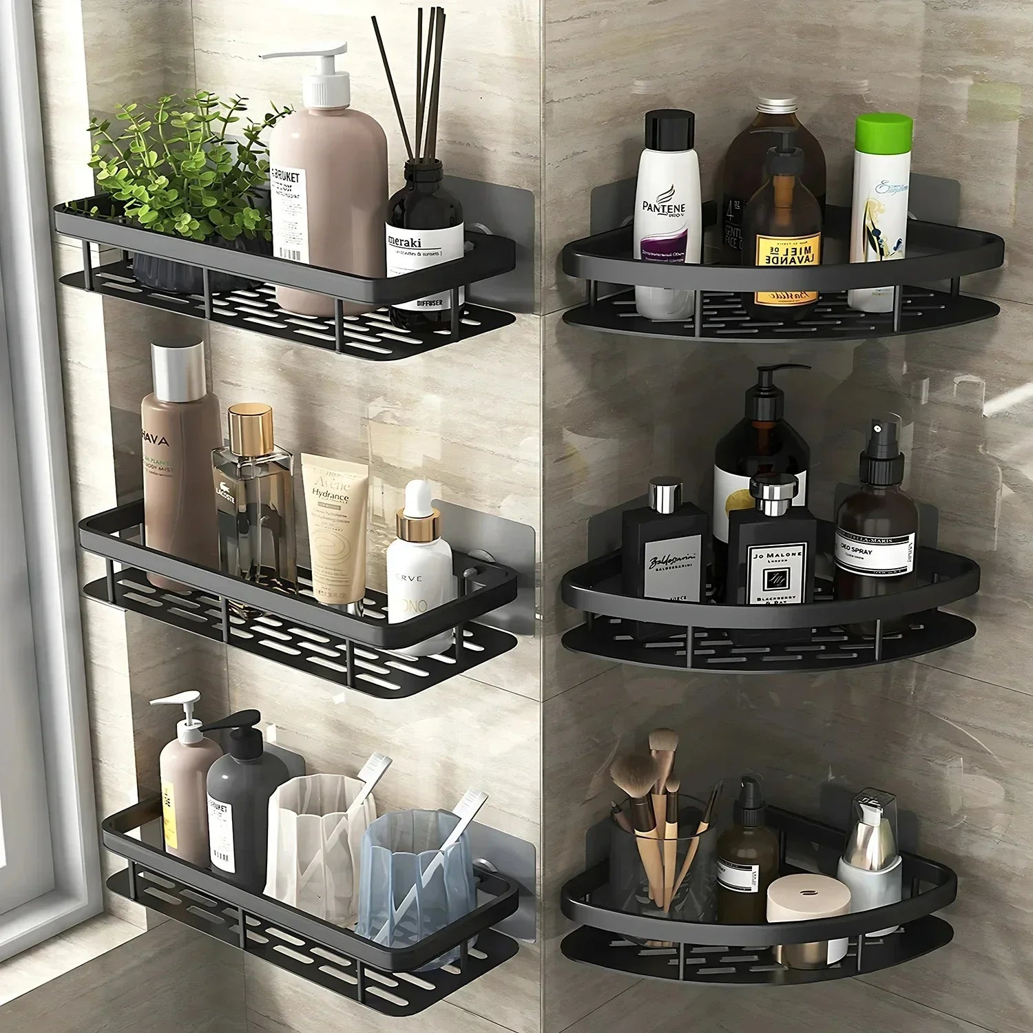 Wall-Mounted Aluminum Bathroom & Kitchen Storage Shelf
