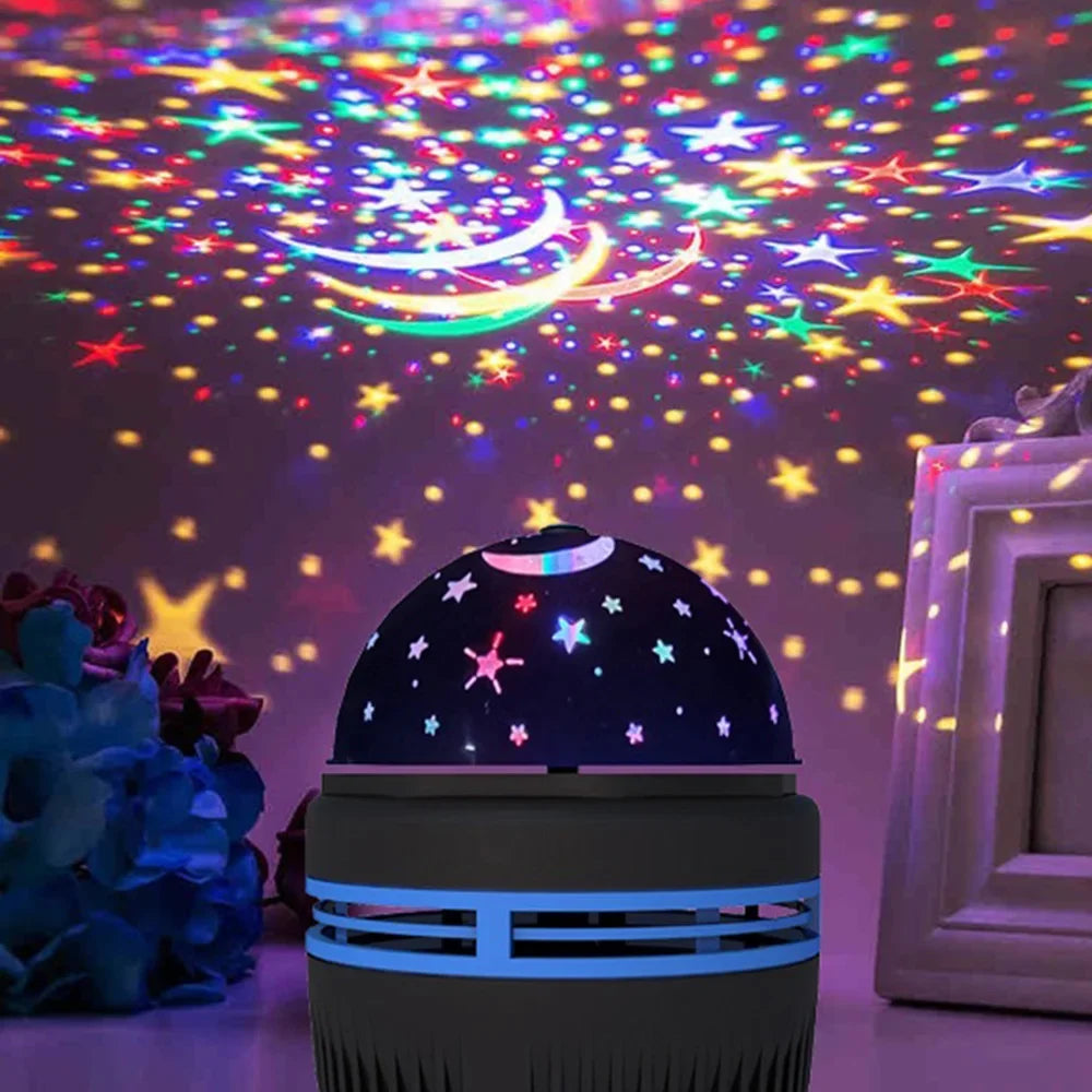 Starry Sky Projector Lamp – Rotating Galaxy Night Light with Moon & Stars for Kids & Adults