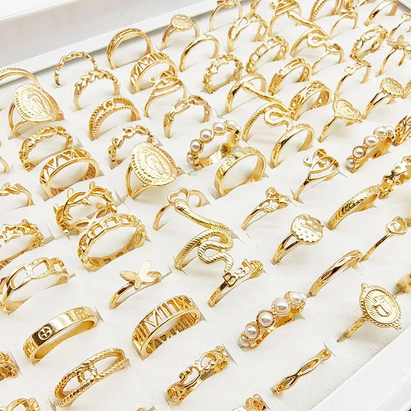 30-Piece Gold Stackable Rings Set for Women – Butterfly, Snake, Star & Pearl Designs