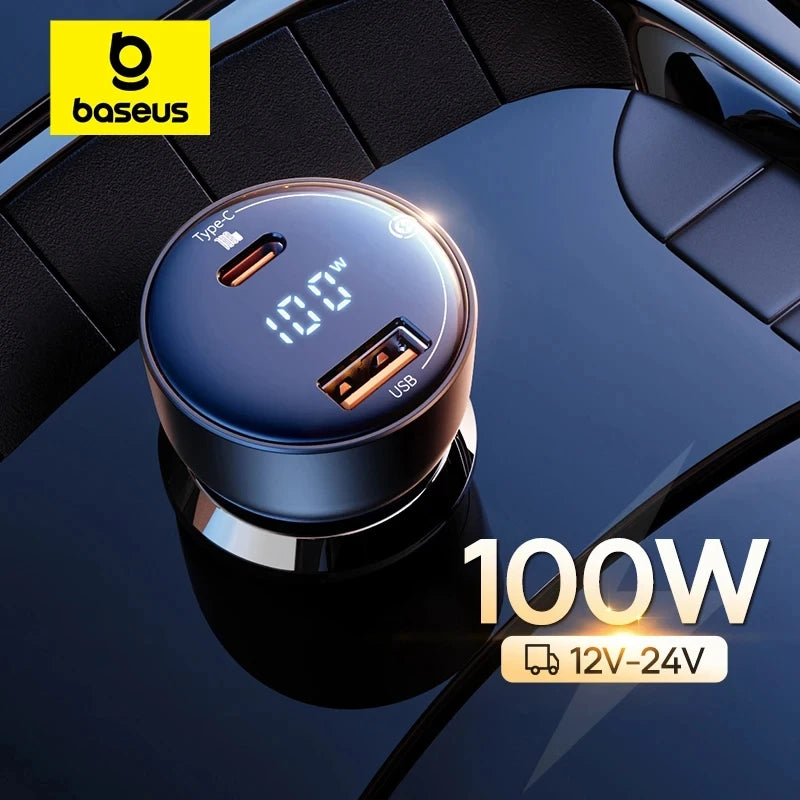 100W Fast Charging Car Charger – Dual USB & Type-C Ports for Phones & Laptops