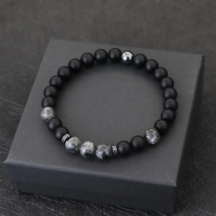 Pulsera de cuentas de piedra natural para hombre: joyería punk elegante y duradera