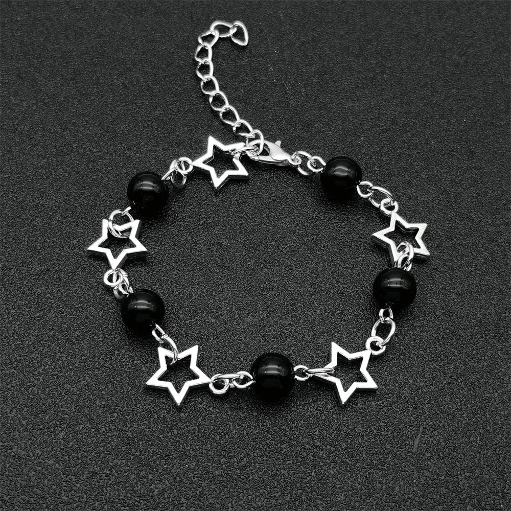 Pulsera de cuentas de estrellas de moda con perlas acrílicas: joyería de aleación de moda para mujeres