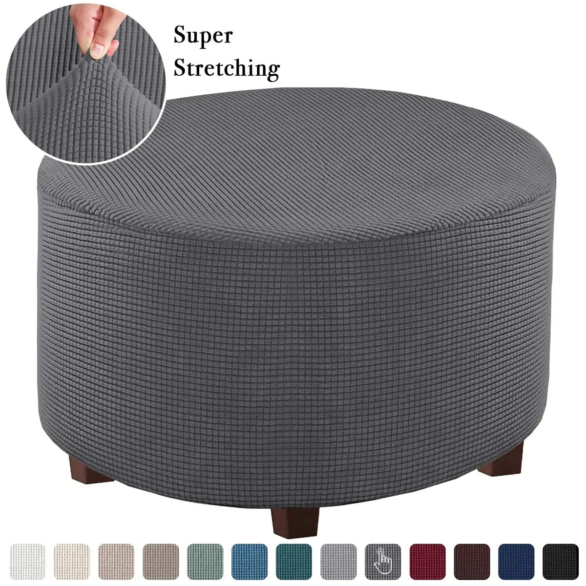Stretch Jacquard Ottoman Cover – Universal Fit Slipcover for Round Ottomans
