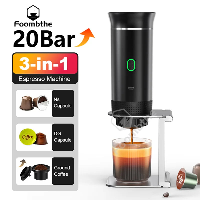 Portable Espresso Maker – 20 Bar Pressure, 3-in-1 Coffee Machine for Travel & Home