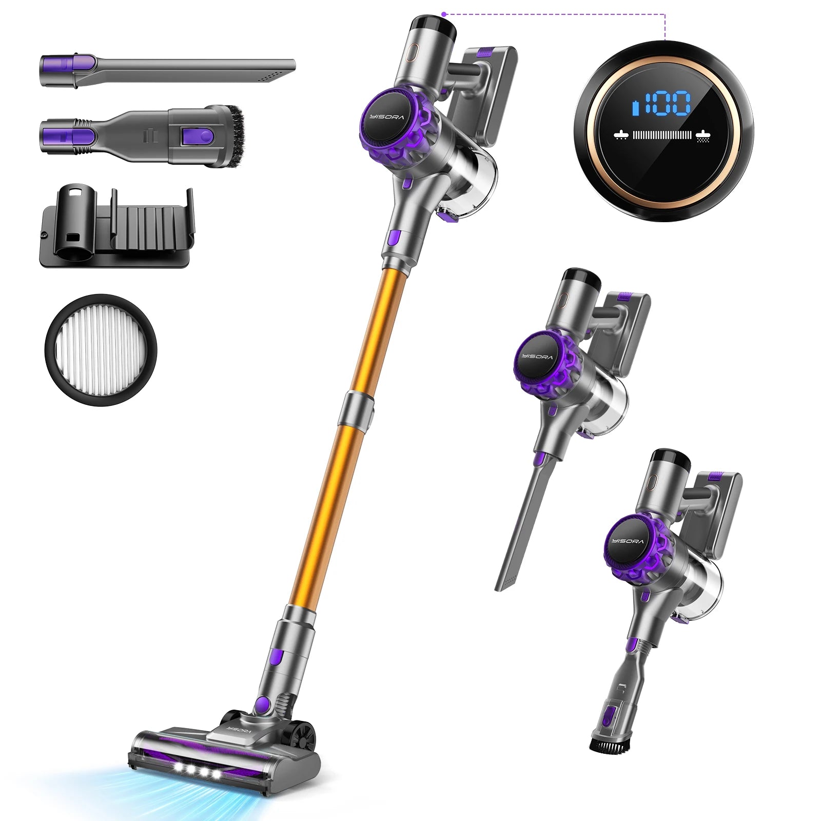 Cordless Vacuum Cleaner with 30KPa Suction & LED Display for Pet Hair and Carpet