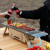 Parrilla de barbacoa plegable de acero inoxidable: parrilla de carbón portátil sin humo para el hogar y el exterior