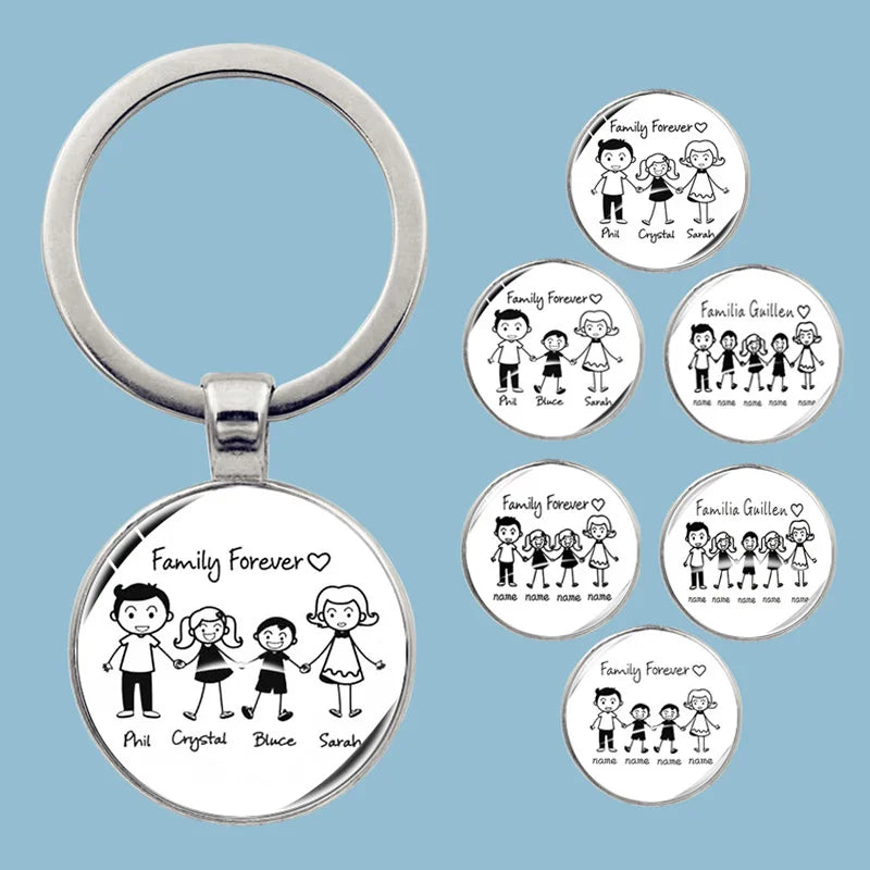 Llavero con foto personalizado: colgante con nombre de familia personalizado con cristal grabado para regalos y recuerdos