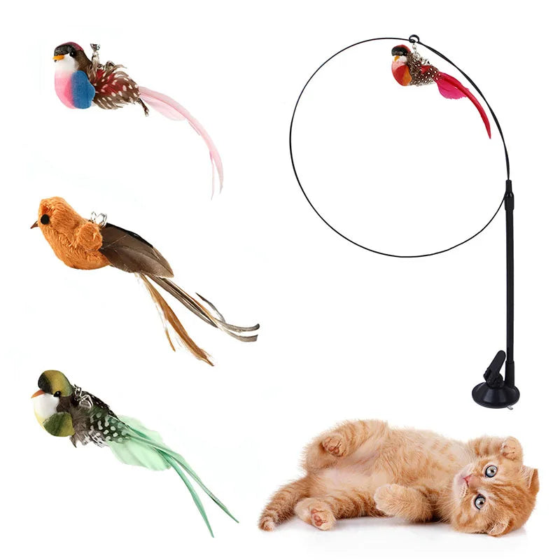 Interactive Feather Cat Toy with Suction Cup and Bell