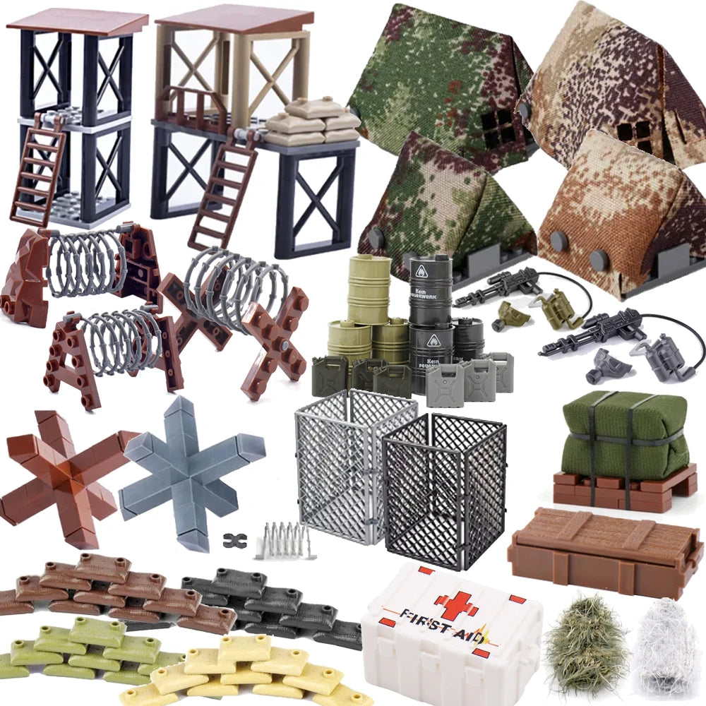 Military DIY Roadblock Bricks Set - Compatible with Lego, Fun and Creative Kids' Gift