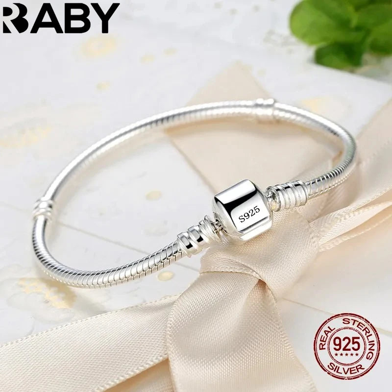 925 Sterling Silver Snake Bone Bracelet - Handmade Charm Jewelry for Women