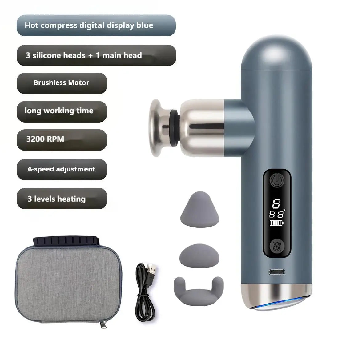 Mini Pocket Massage Gun with 6 Speed Levels & Heat Therapy – Portable Deep Tissue Massager