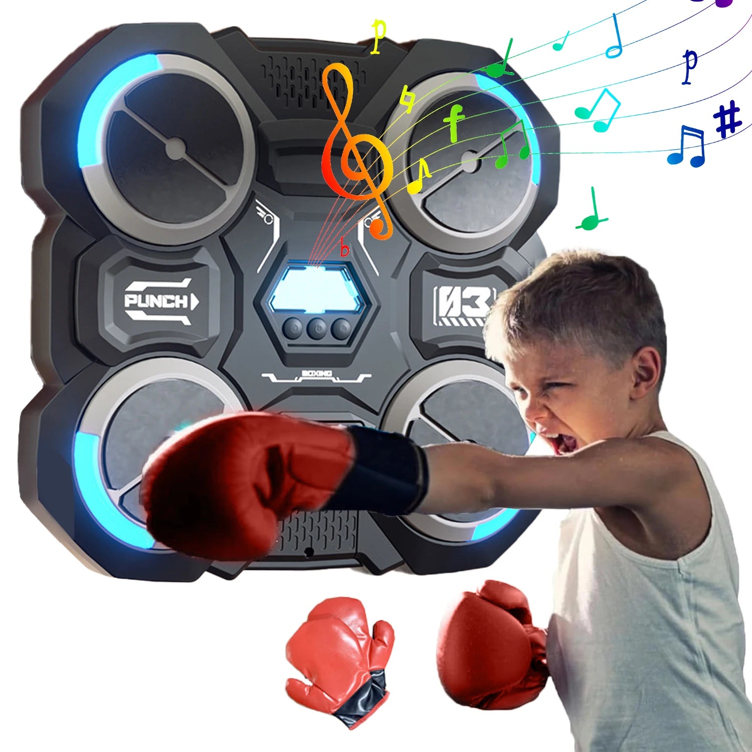 Smart Music Boxing Machine with Lights – Wall-Mounted Reflex Trainer for Kids & Teens