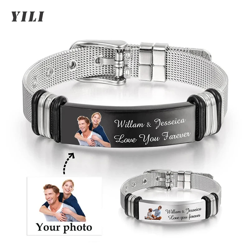 Custom Photo ID Bracelet – Personalized Stainless Steel Link Chain Jewelry