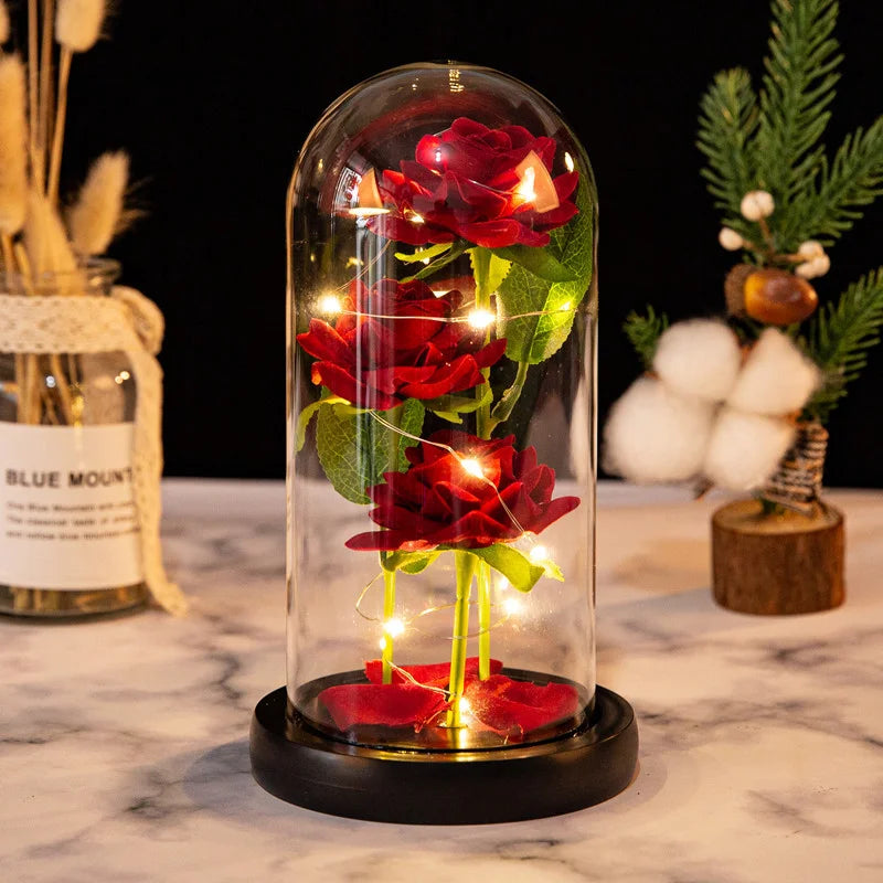 Eternal Rose in Glass Dome with LED Lights - Romantic Gift for Women