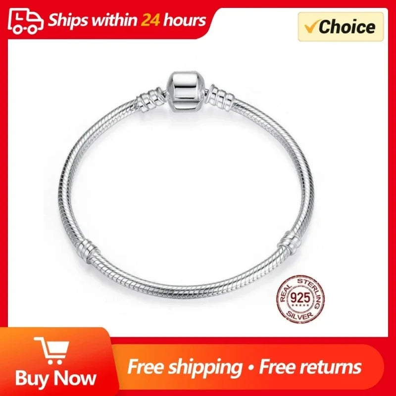 925 Sterling Silver 3MM Snake Chain Bangle Bracelet for Women – Luxury Engagement & Wedding Jewelry