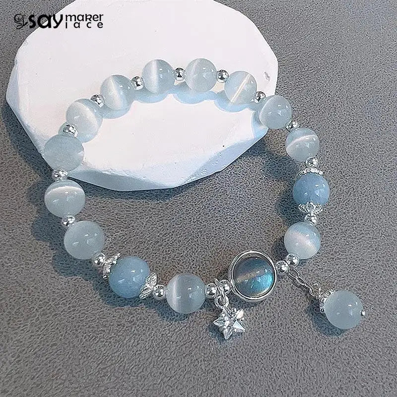 Elegante pulsera de cuentas de cristal: elegante joyería de piedras preciosas de ópalo para mujeres