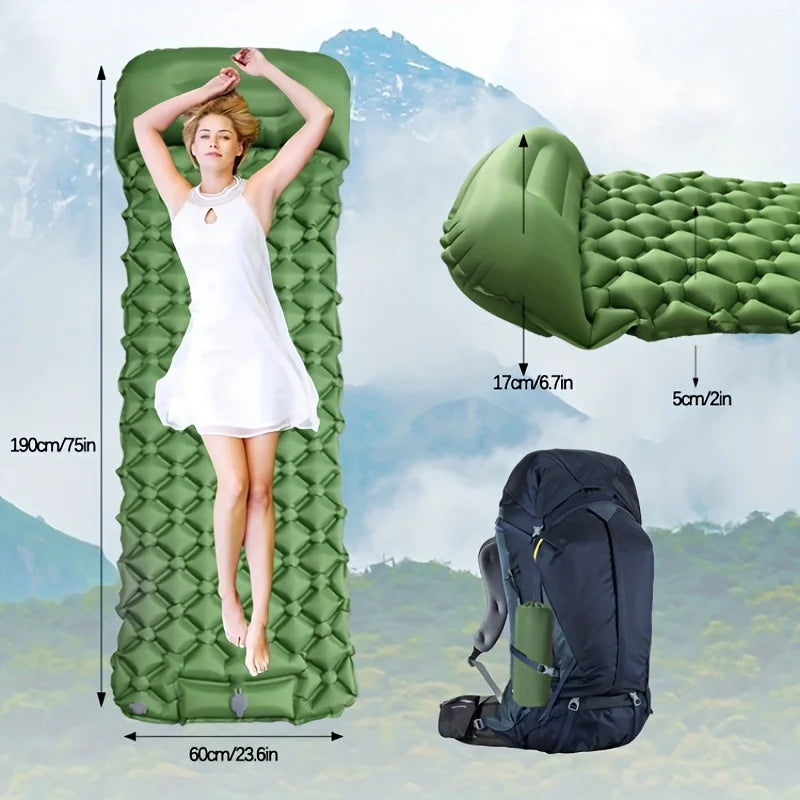 Inflatable Camping Sleeping Mat with Built-in Pillow and Foot Pump