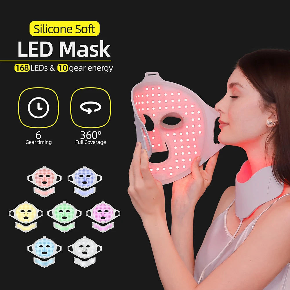 LED Light Therapy Face & Neck Mask for Anti-Aging, Acne Treatment & Skin Rejuvenation