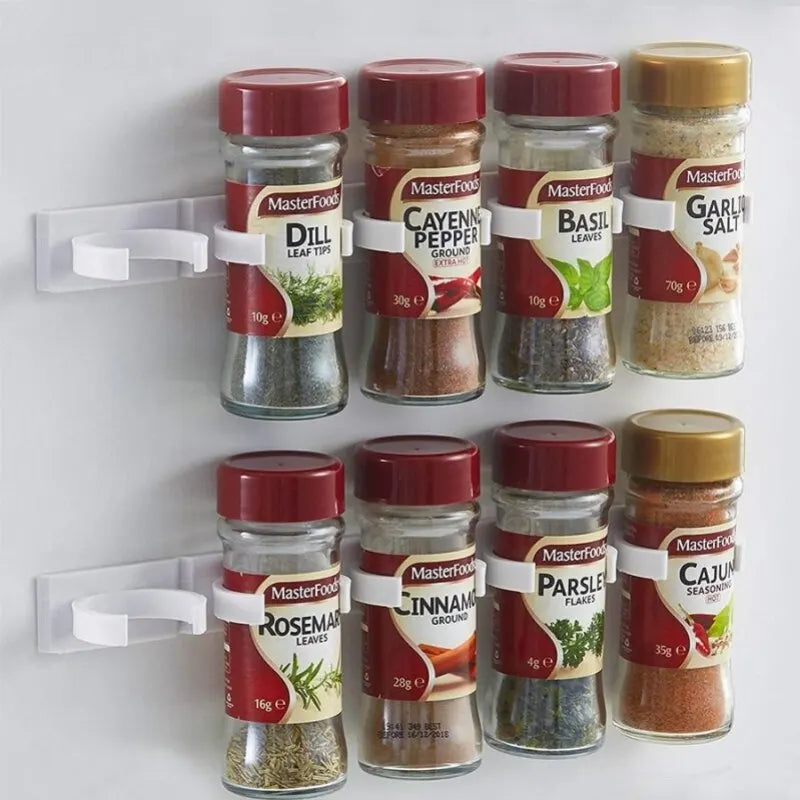 Estante para especias de cocina montado en la pared: soporte de plástico adhesivo para frascos para un almacenamiento organizado