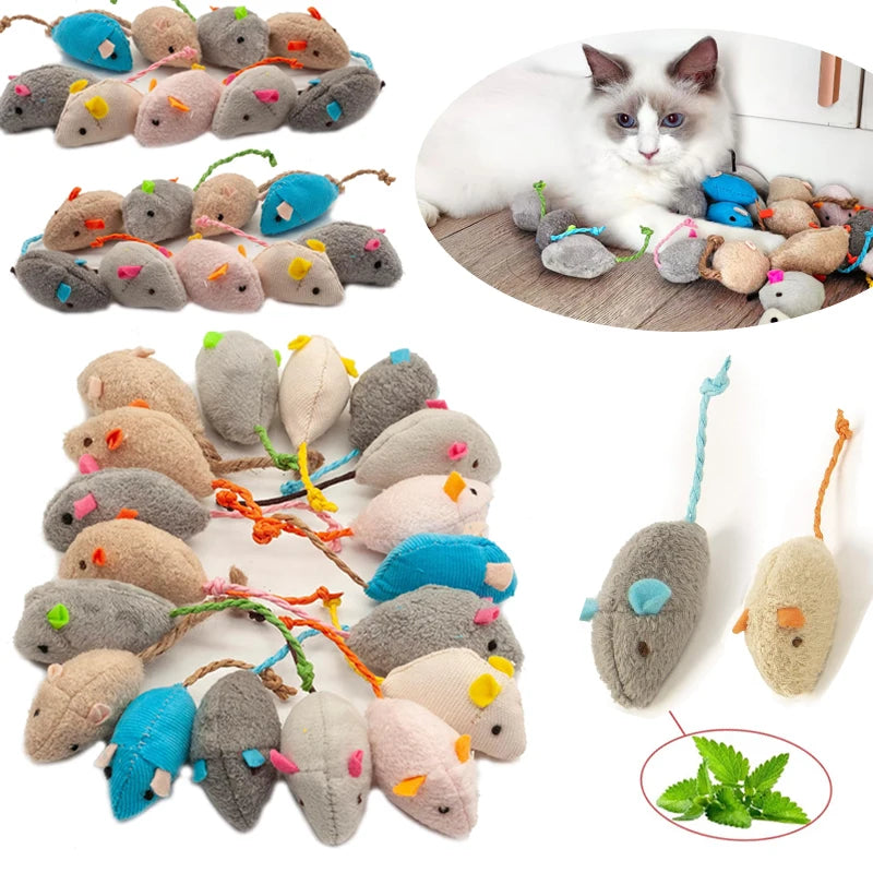 200pcs Catnip-Infused Mouse Toys - Faux Fur & Feather Interactive Cat Toys