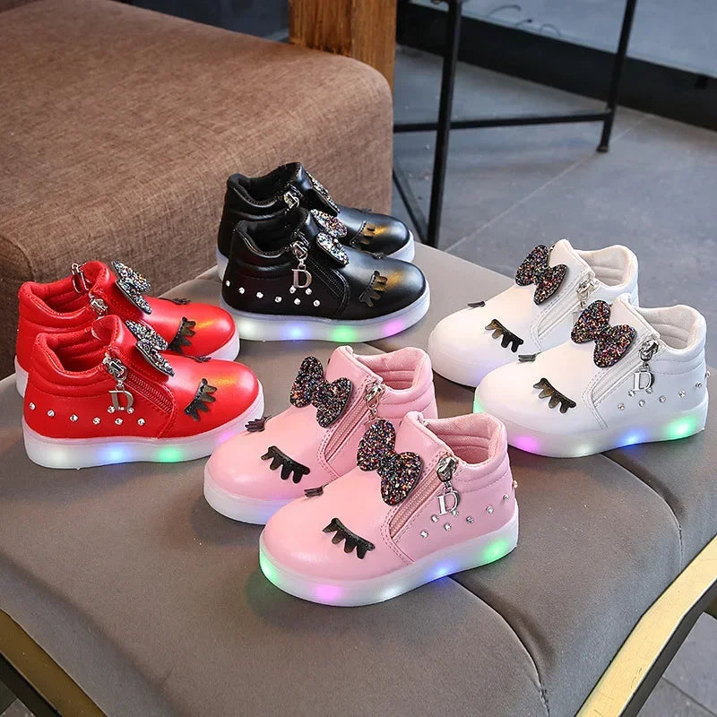 Kids' LED Light-Up Sneakers with Rhinestones - Anti-Slip Casual Shoes for Boys & Girls