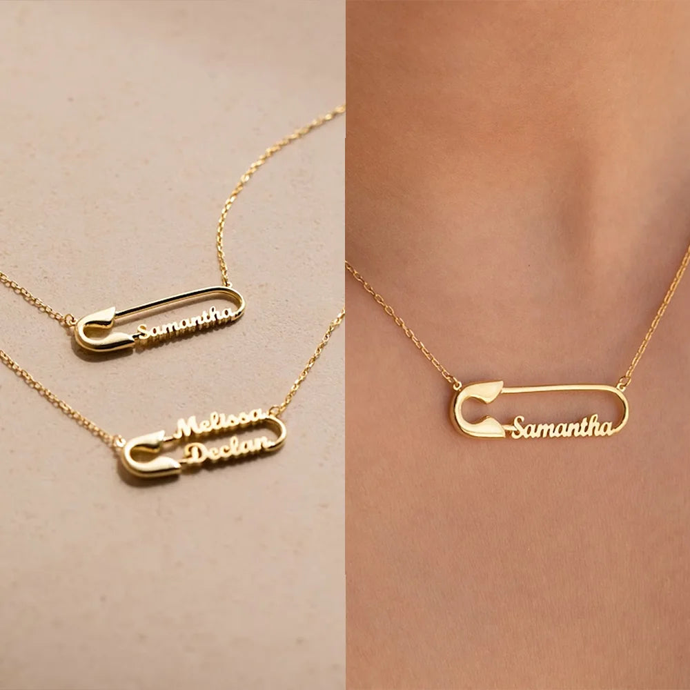 Custom Double Name Necklace - Personalized Stainless Steel Paper Clip Pendant for Women