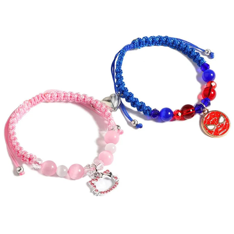 Pulseras magnéticas a juego con dijes de araña y gatito: joyería de cadena de cuerda estilo boho para parejas y amigos