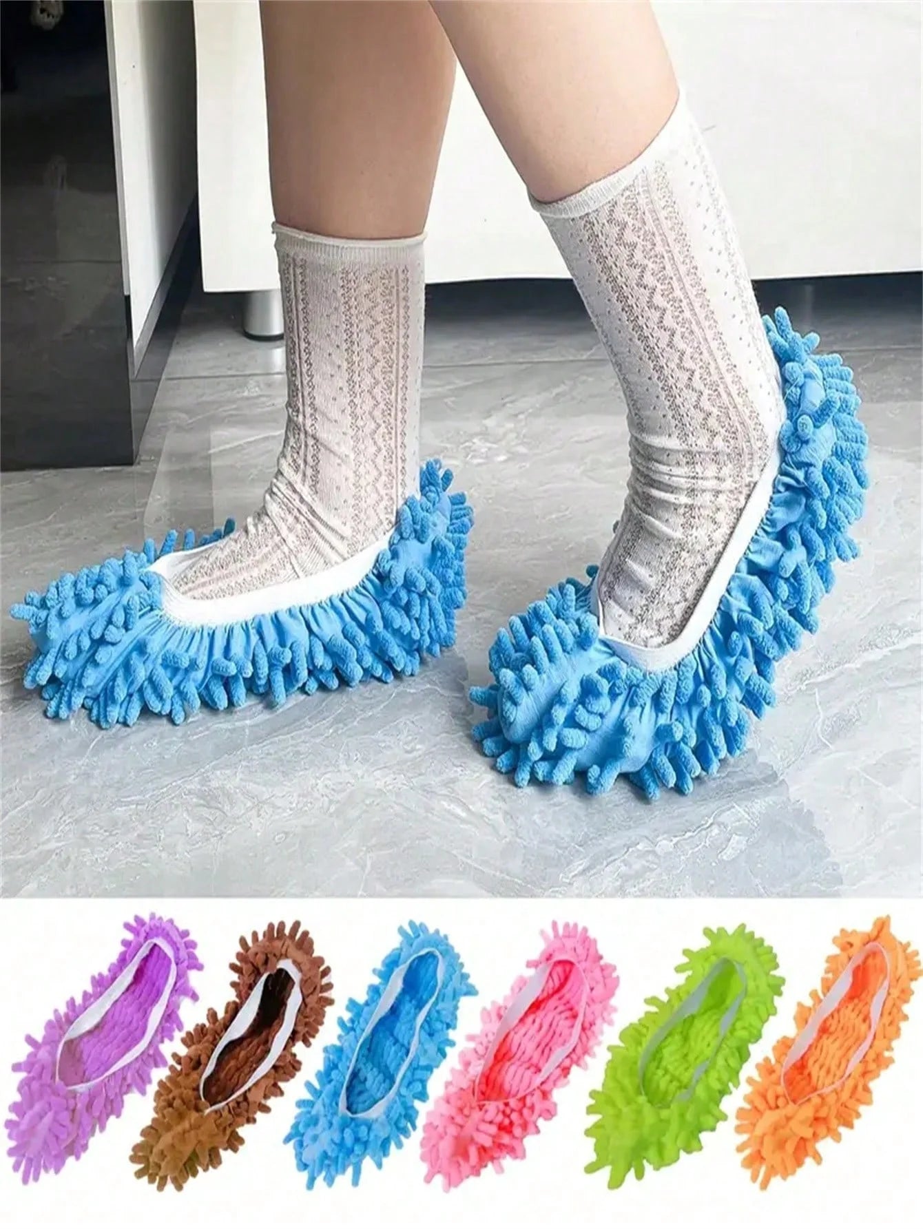 Reusable Microfiber Mop Slippers – Soft, Washable Cleaning Foot Socks for Floors