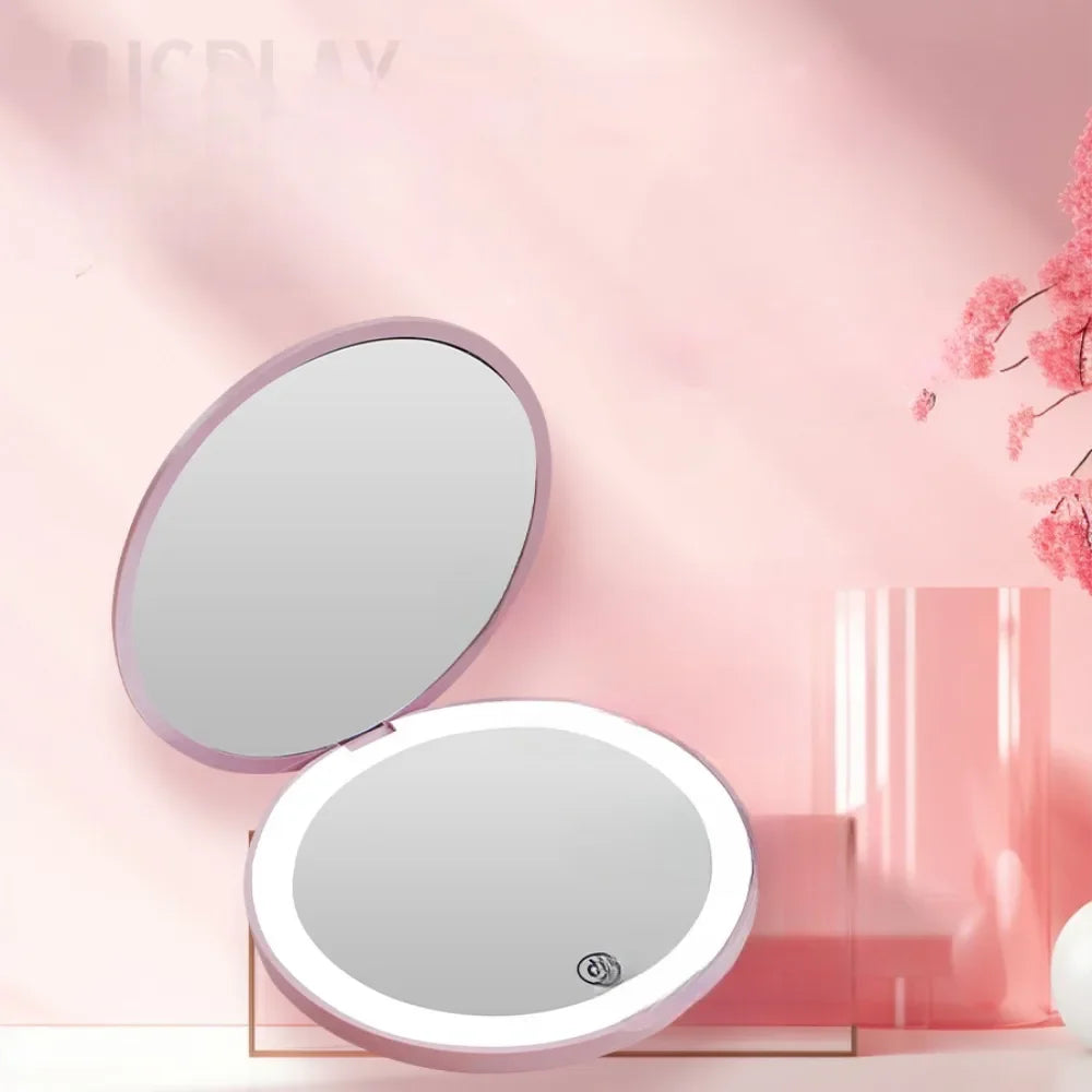 Dual-Sided LED Makeup Mirror – 1X & 10X Magnification with Rechargeable Light