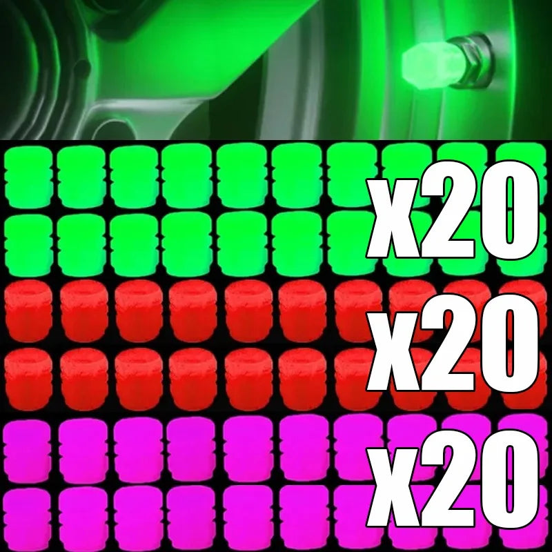 Glow-in-the-Dark Tire Valve Caps – Fluorescent Stem Covers for Cars, Motorcycles & Bicycles
