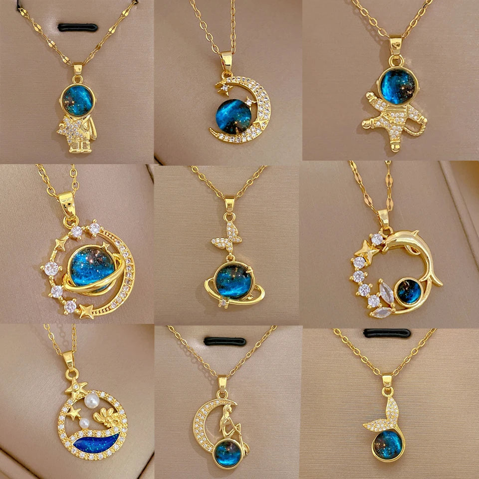 Trendy Stainless Steel Star Pendant Necklace – Women’s Zircon Charm Jewelry