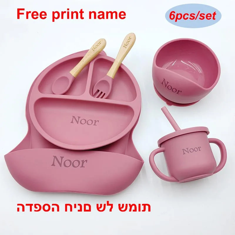 Personalized Baby Feeding Set – 6-Piece Silicone Dinnerware for Kids & Toddlers