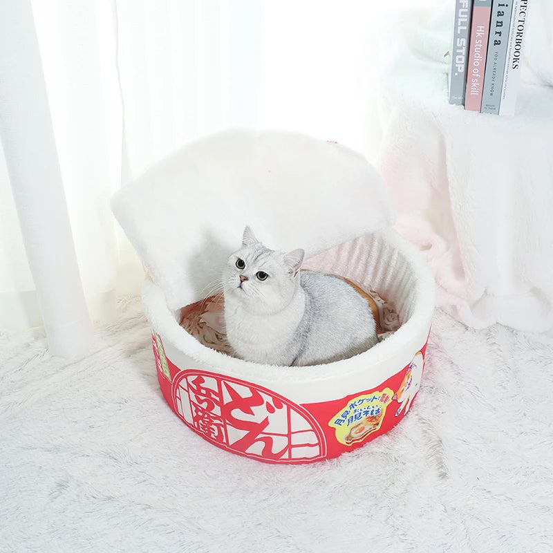 Noodle-Shaped Pet Bed - Fleece-Lined Round Cat Nest with Removable Cover (2 Sizes)